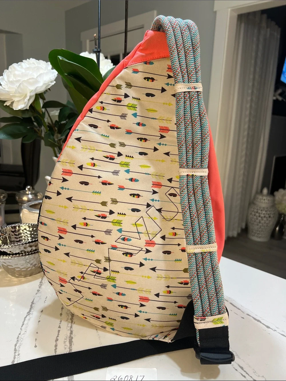 Kavu Rope Coral Sling Bag with Cream Arrow Print One of a Kind